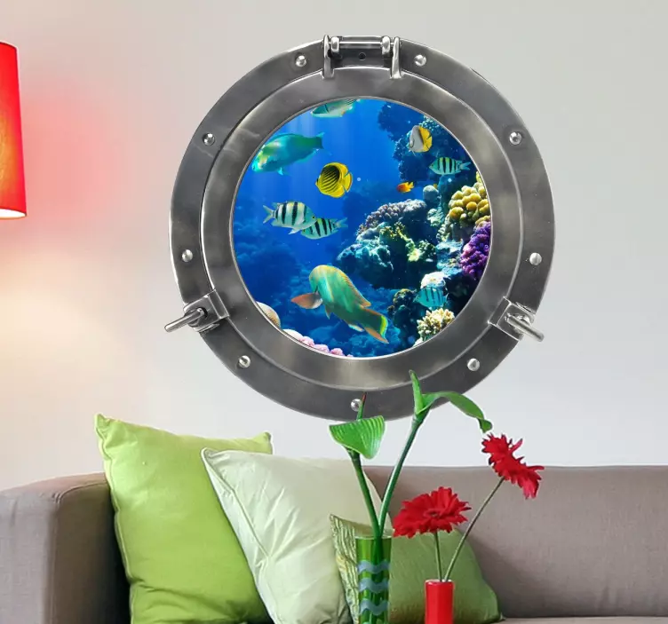 özelleştirilebilir denizaltı porthole okyanus duvar sticker - TenStickers