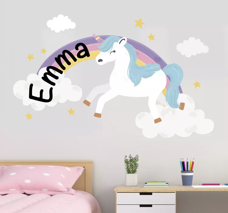 çocuk için özelleştirilebilir unicorn gökkuşağı çıkartması - TenStickers