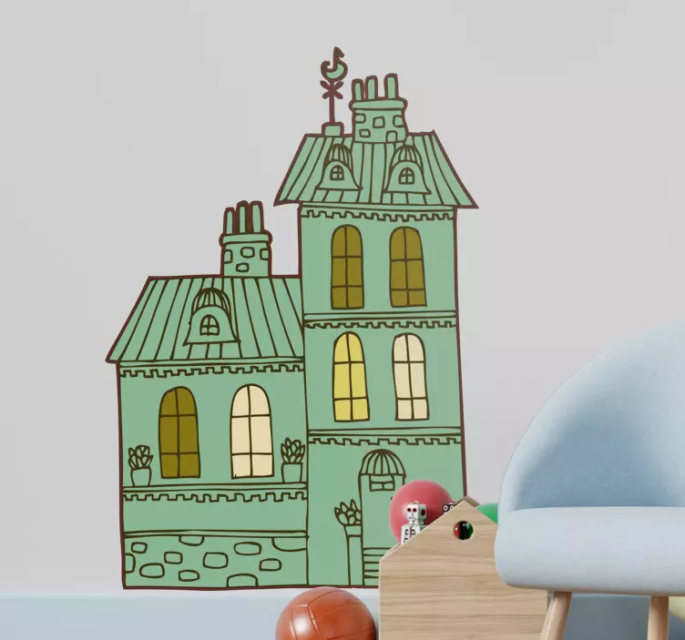 özellik bina illüstrasyon çıkartma - TenStickers