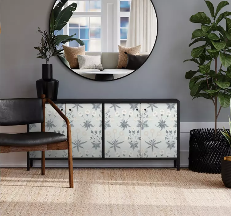 Pastel mavi çiçek desenli mobilya sticker - TenStickers