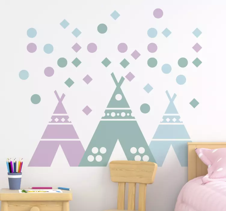 çocuk için pastel renkler çıkartma teepee çadır - TenStickers