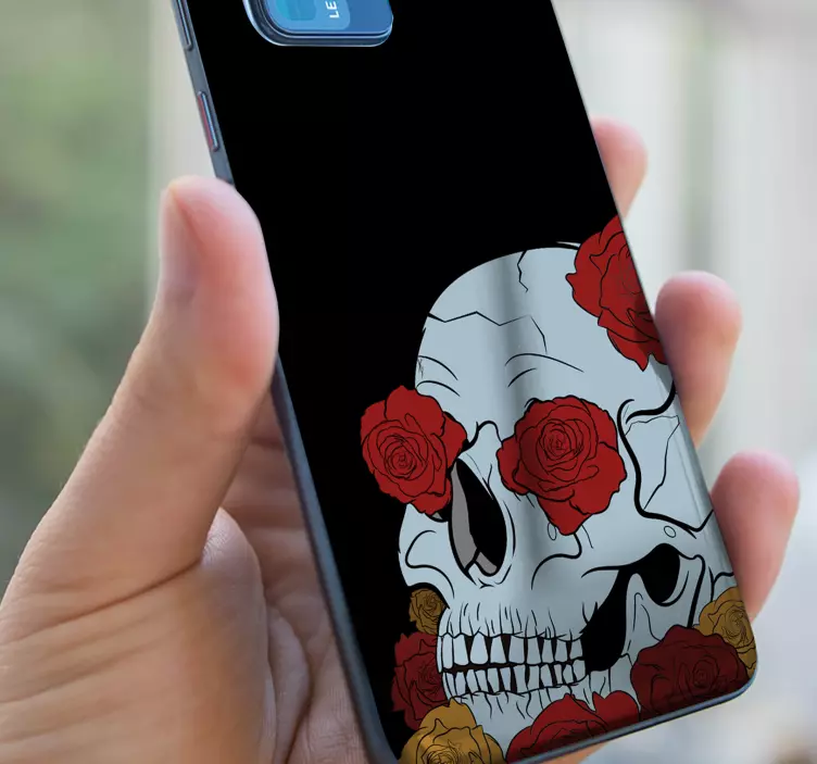 Pembe çiçekli mavi kafatası huawei çıkartması - TenStickers
