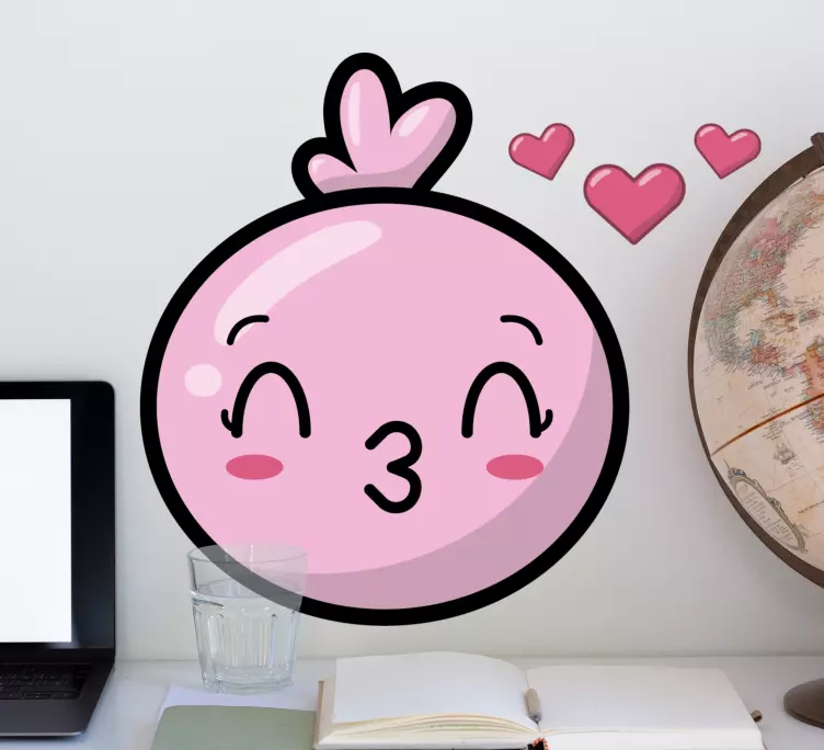 Pembe kalpler duvar çıkartması ile mutlu emoji - TenStickers