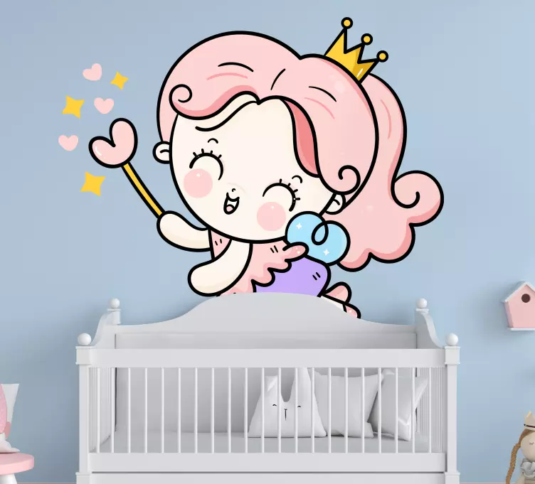 Pembe saçlı şirin tasarım perisi çıkartması - TenStickers