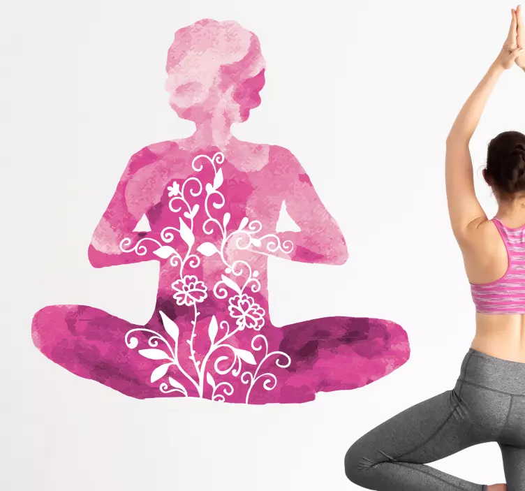 Pembe yoga poz duvar sticker - TenStickers