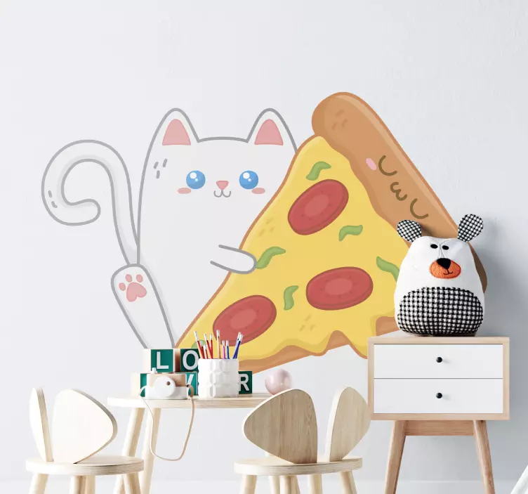 Pizza resimli kawaii kedi çıkartması - TenStickers