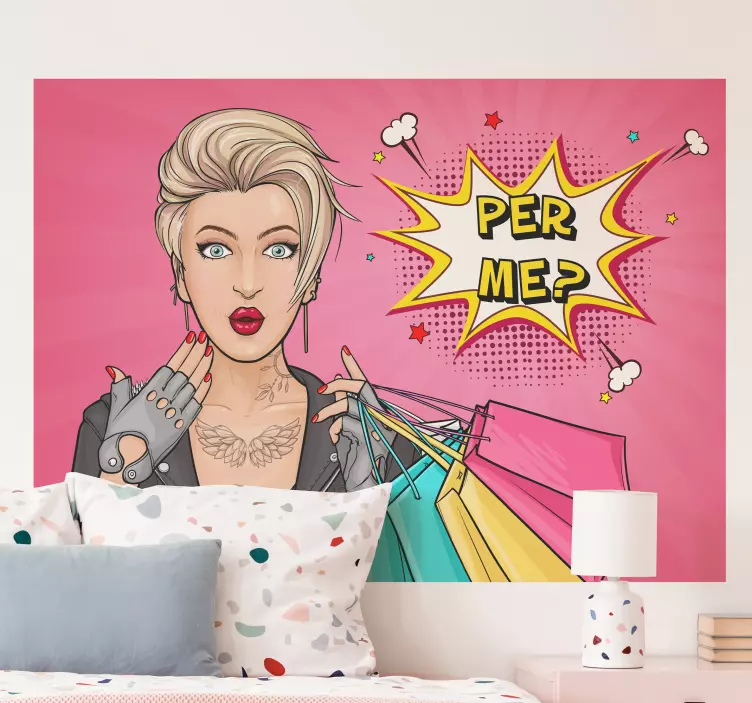Pop art kız vintage etiket - TenStickers