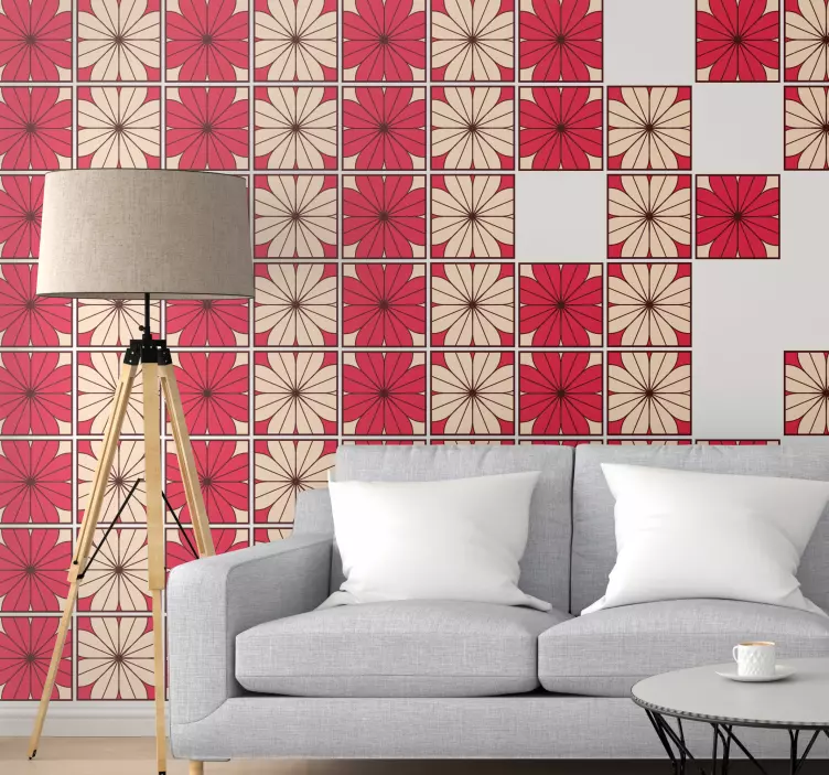 Renkli çiçek desenli karo çıkartması - TenStickers