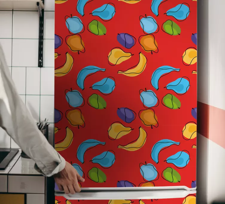 Renkli doodle meyve buzdolabı çıkartması - TenStickers