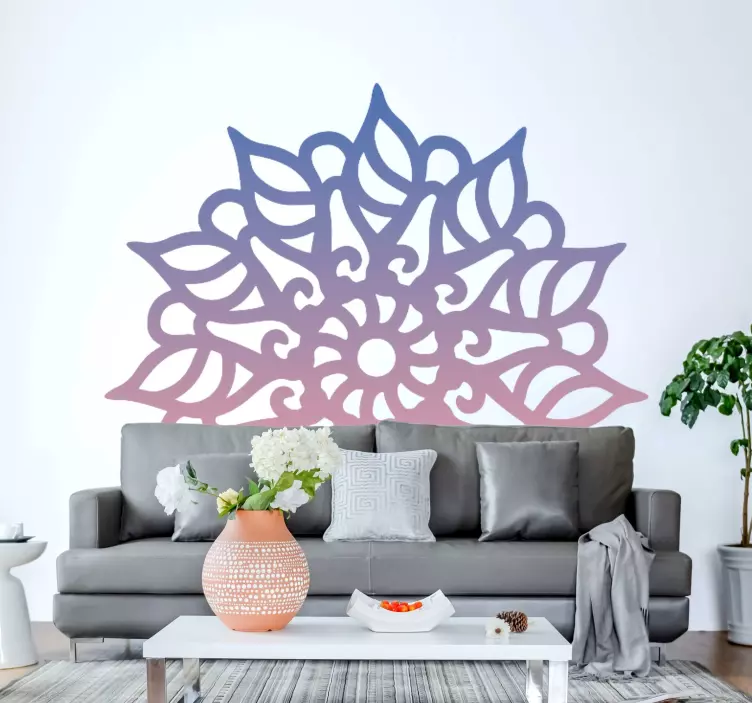 Mavi ve pembe mandala çiçek duvar sticker - TenStickers