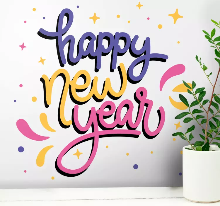 Hayvan çıkartması renkli yeni yıl tebriği - TenStickers