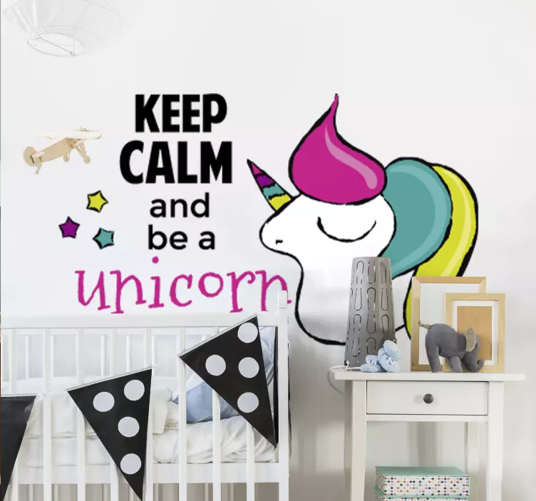 Sakin ol unicorn illüstrasyon çıkartması - TenStickers