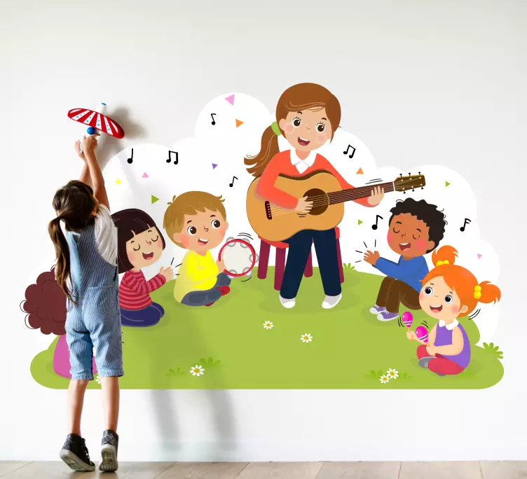 Sarı arka planda çocuklar çıkartması - TenStickers