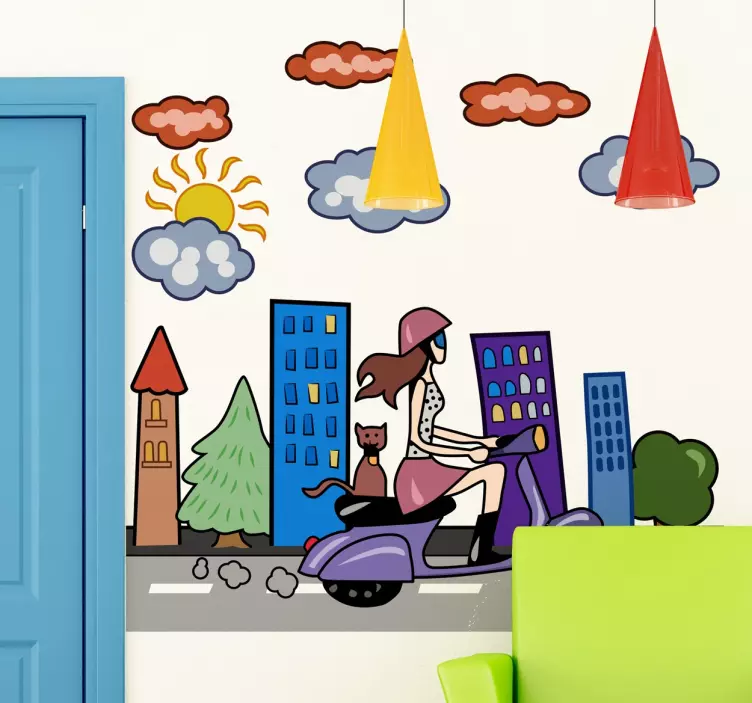 Scooter üzerinde kentsel kız çıkartması - TenStickers