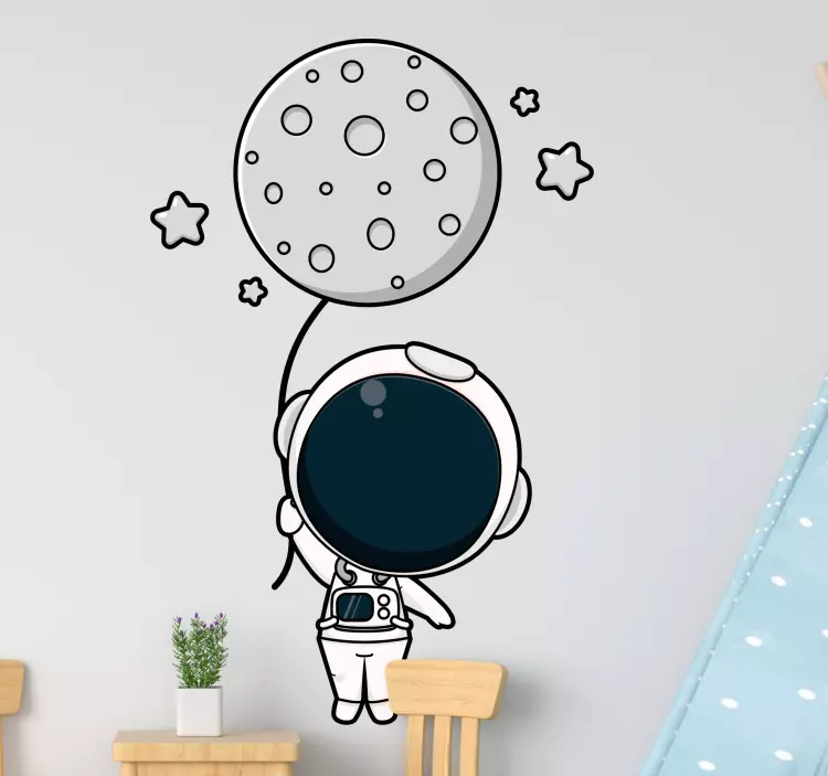 Astronot ve ay balonu illüstrasyon çıkartması - TenStickers