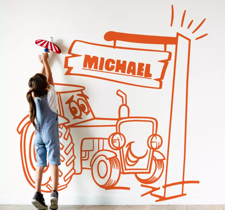 Sevimli gülen traktör kişiselleştirilmiş etiket - TenStickers