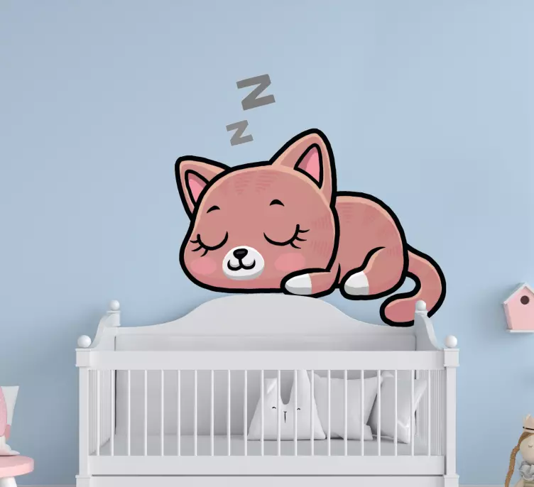 Uyuyan sevimli kedi çizgi film kedi çıkartması - TenStickers