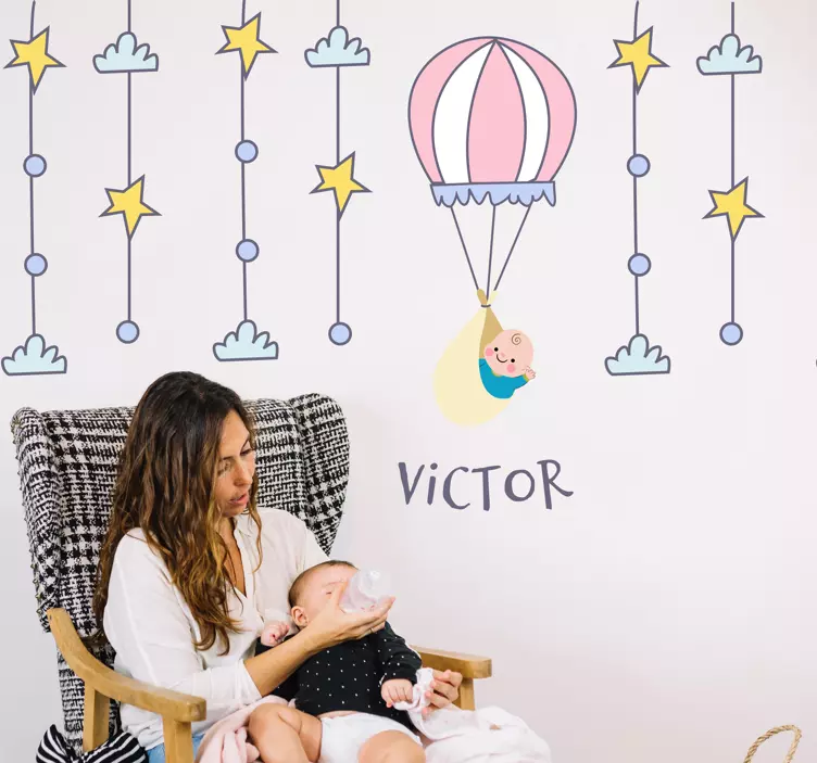 Sıcak hava balonu çocuk odası sticker bebek - TenStickers