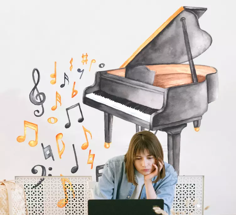 Siyah ve beyaz piyano ofis çıkartması - TenStickers