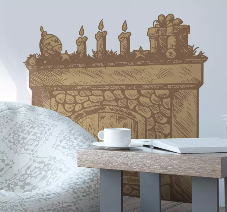 şömine vintage yılbaşı etiketi - TenStickers