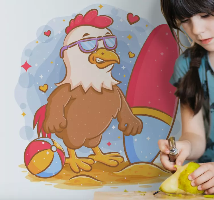 Bir sörf tahtası kuş çıkartması ile horoz - TenStickers