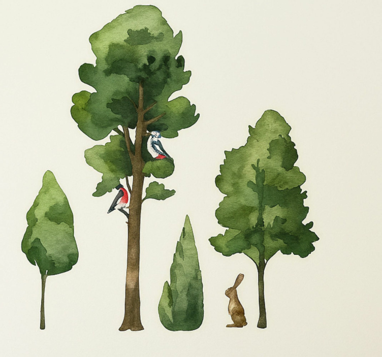 Suluboya ahşap ağaçlar hayvan çıkartması - TenStickers