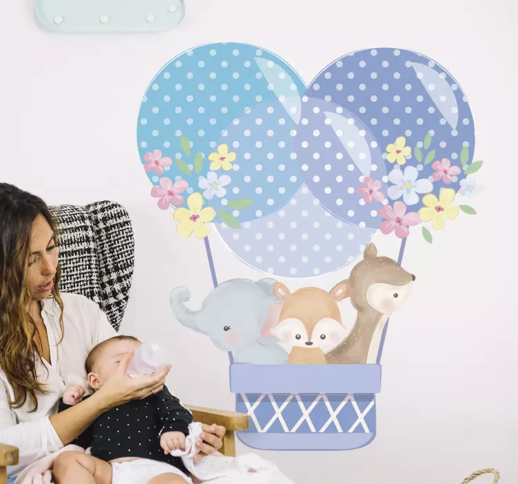 Suluboya hayvanlar sıcak hava balonu duvar çıkartması - TenStickers