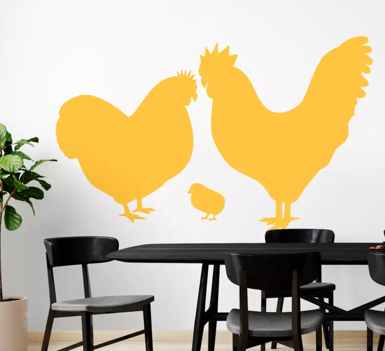 Tek renkli tavuk ailesi kuş duvar sticker - TenStickers