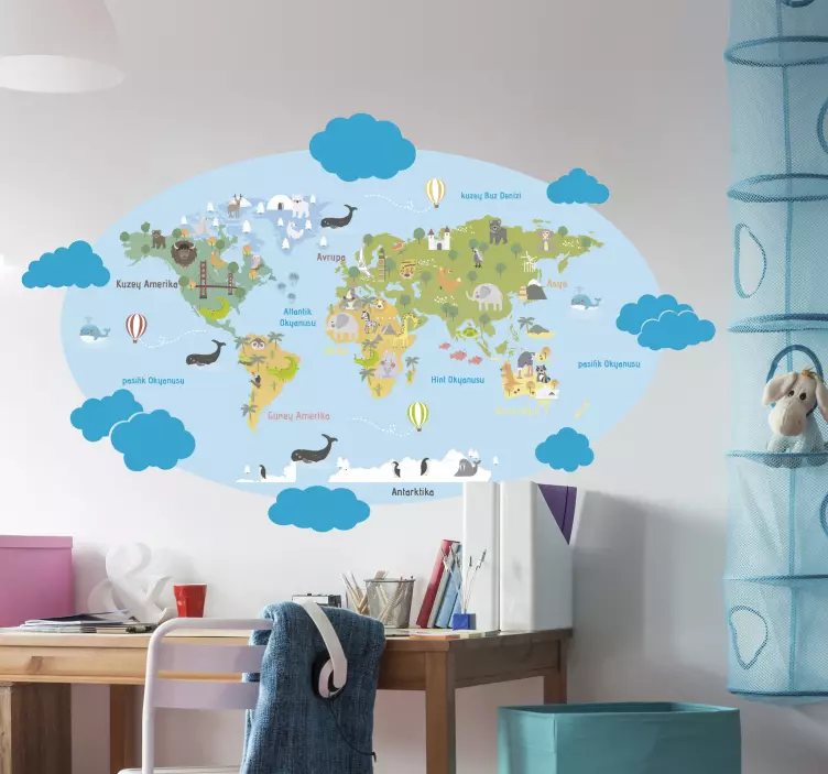Türk çocuk yarımküre dünya haritası sticker - TenStickers