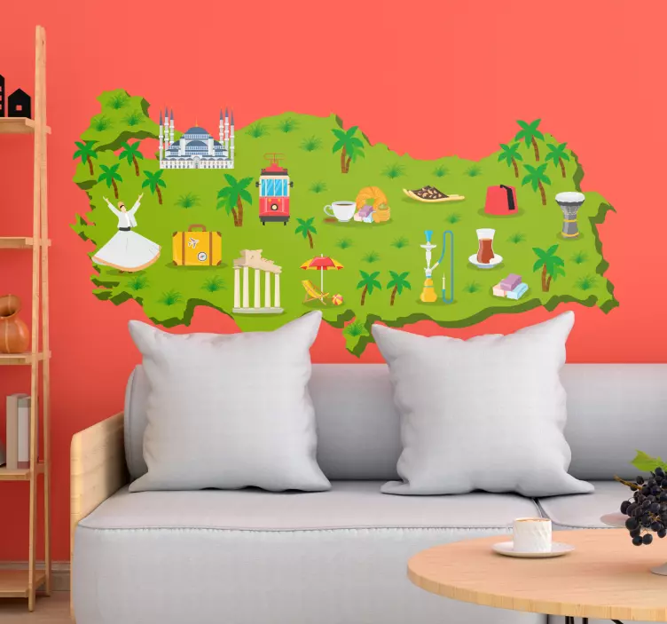 Türkiye haritası semboller dünya haritası duvar sticker - TenStickers