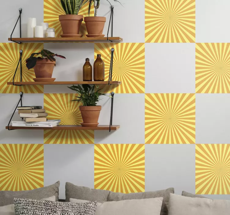 Turuncu tonları ile soyut gün batımı çini çıkartması - TenStickers