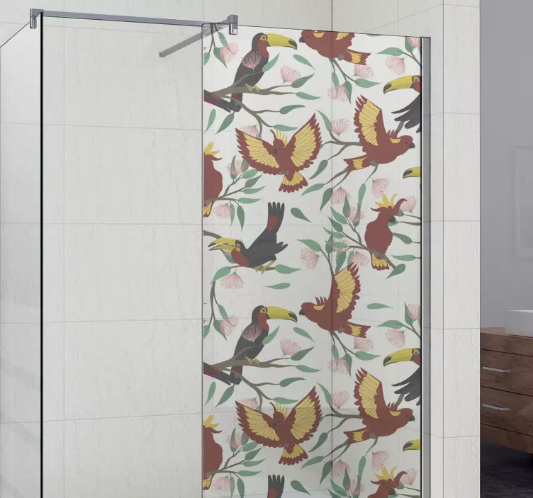 Uçan papağanlar ve tukanlar duş çıkartması - TenStickers