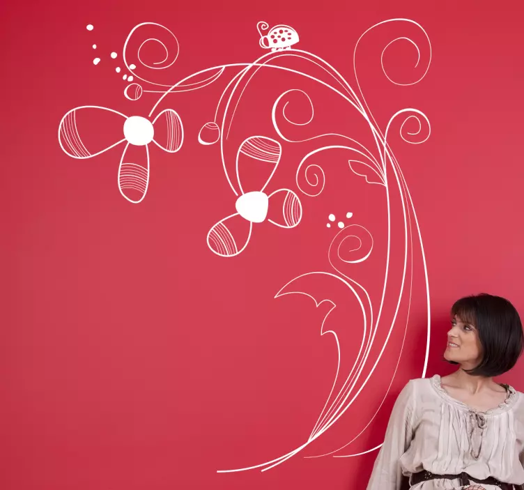 Uğur böceği papatya duvar sticker - TenStickers