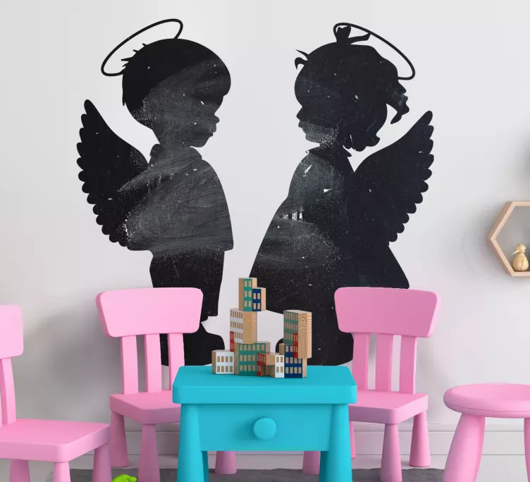 Inanılmaz iki melek silueti etikete yazıyor - TenStickers