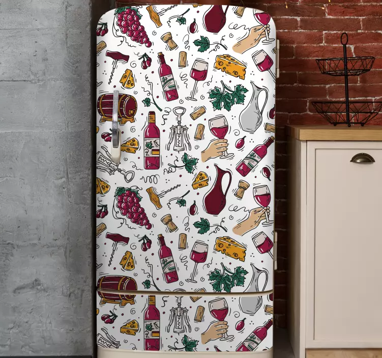 üzüm, şarap bağbozumu desen buzdolabı çıkartması - TenStickers