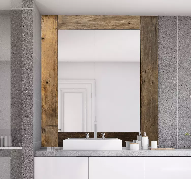 Vintage ahşap doku ayna çıkartması - TenStickers