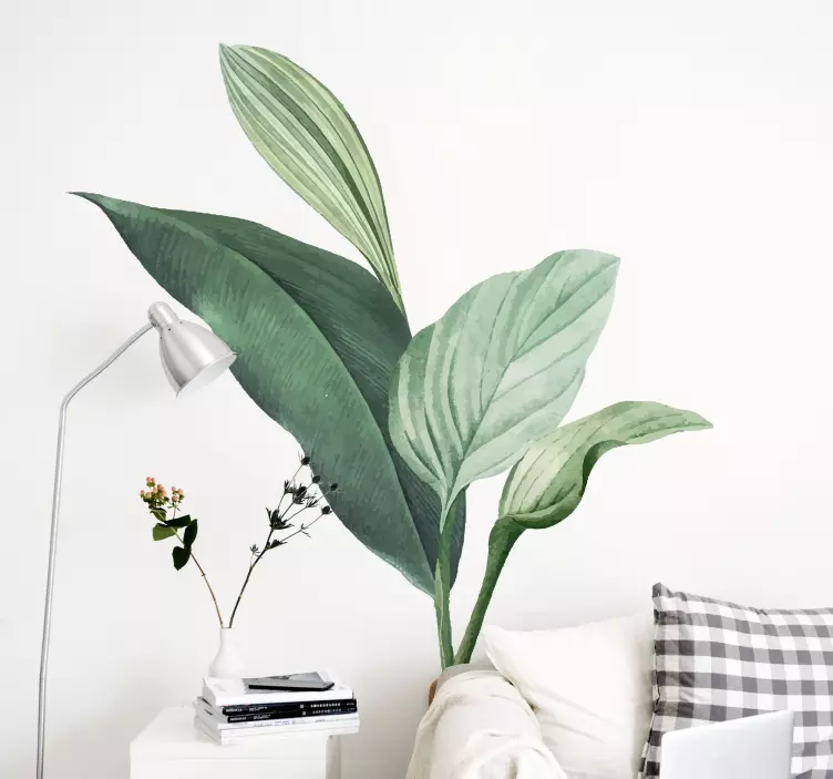 Yeşil çizilmiş tropikal yapraklar bitki duvar sticker - TenStickers