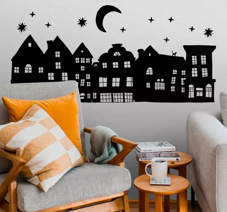 Yıldızlı gece ülke çıkartmasında flaman evleri - TenStickers