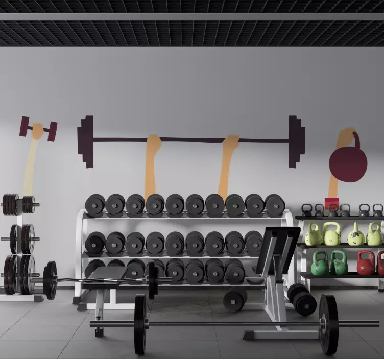 Kaldırılmış eller fitness illüstrasyon duvar sticker - TenStickers