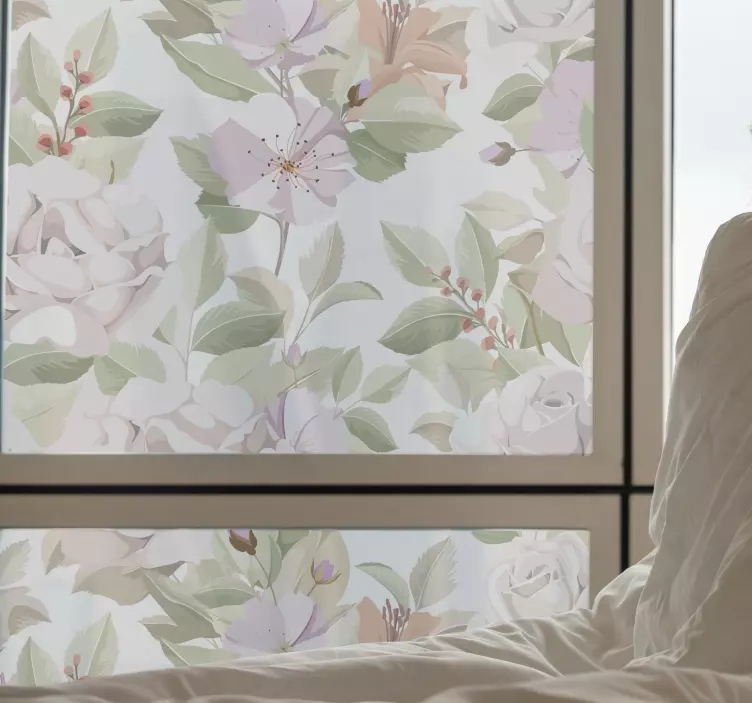 Zarif çiçek dikişsiz desen pencere çıkartması - TenStickers