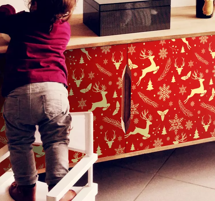 Kırmızı ve altın ren geyikleri yılbaşı çıkartması - TenStickers