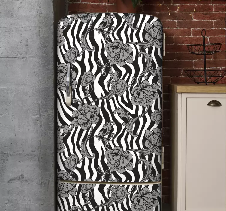 Zebra baskı süs çiçekleri buzdolabı etiketi - TenStickers