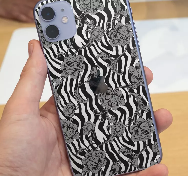 Zebra desenli süs çiçekleri iphone çıkartması - TenStickers