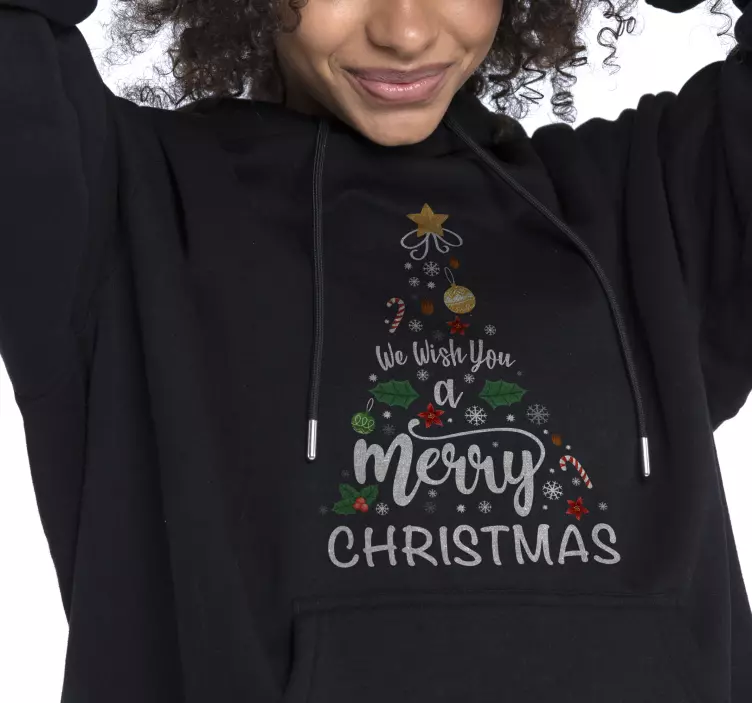 Ağaç süslemeler ve kaligrafi ile Noel t-shirt - TenStickers