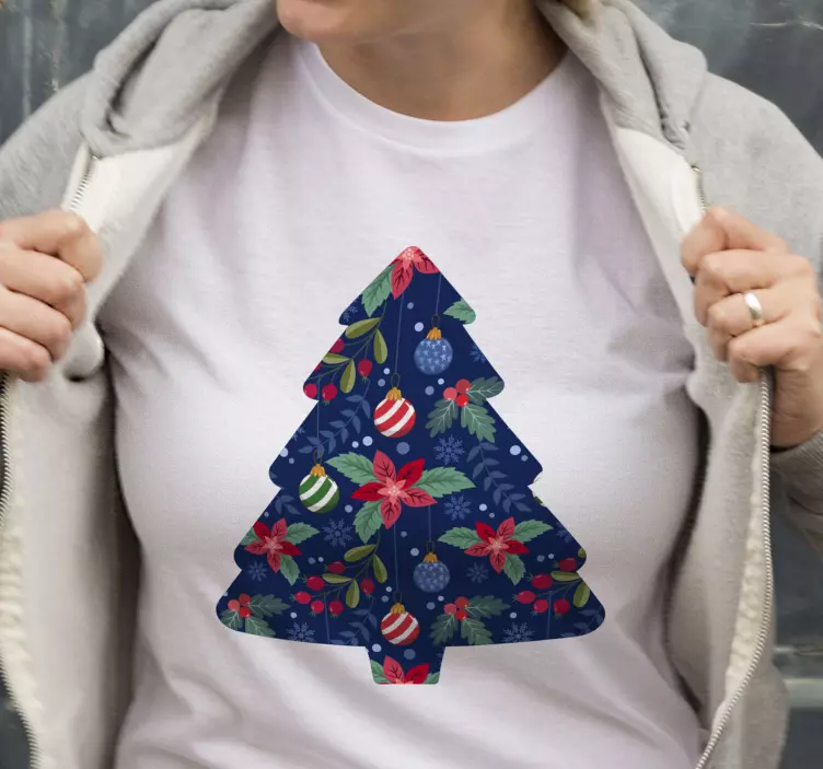 çiçek desenli yılbaşı t-shirt noel - TenStickers