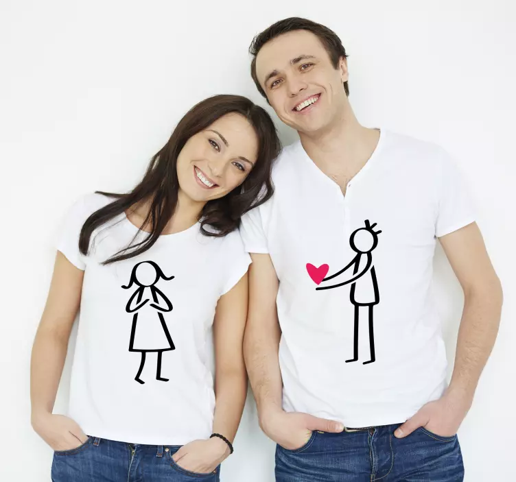 Aşk çift t shirt vermek - TenStickers