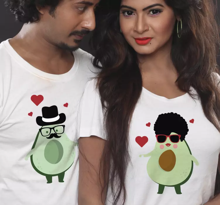 Aşk çift tişörtlü sevimli çizgi avokado - TenStickers