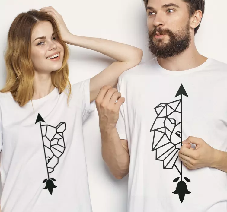 Hat sanatı geometrik aslanlar çift t shirt - TenStickers