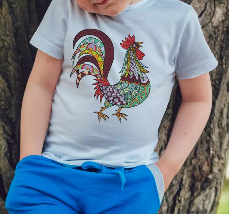 Elle çizilmiş etnik tavuk özel tişört - TenStickers