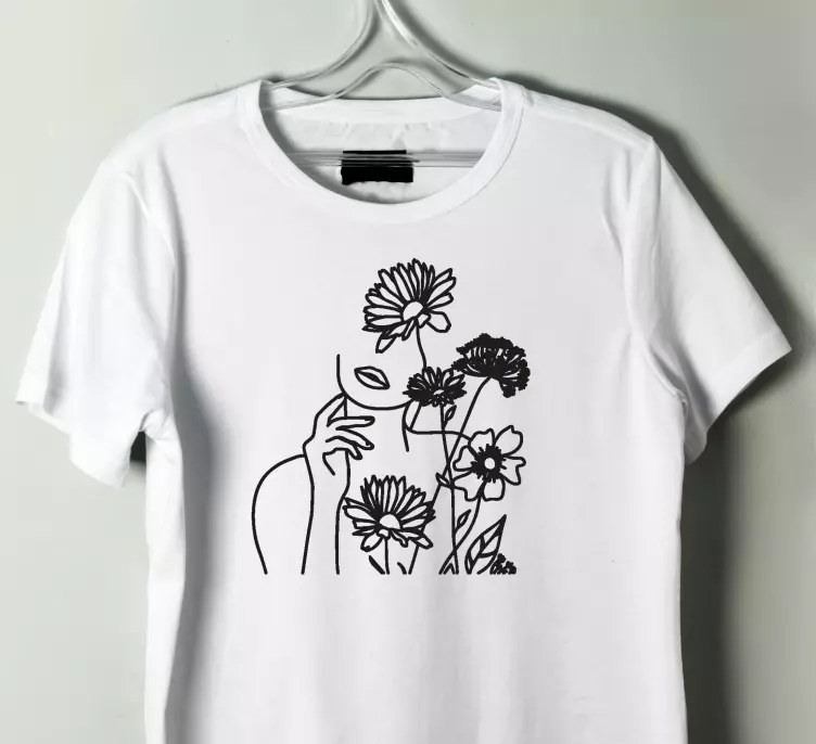 Kadın ve ayçiçekleri minimalist tasarımlı tişört - TenStickers